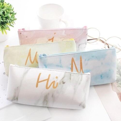 Kawai Marble Pencil Case Bags Cute Cat Dog Leather Storage pouch Animal Pen Box For Girls Bts Stationery Office School Supplies