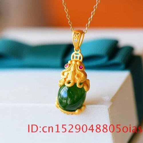 Chalcedony Dragon Pendant Necklace Charm Jewelry Hetian Jade Agate 925 Silver Natural Carved Amulet Gifts for Her Women Green