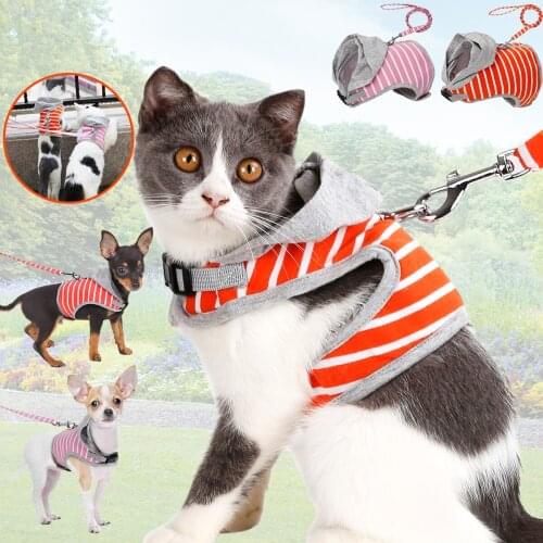 Pull Small Dog Cotton Harness Leash lead Pet Cat Walking Clothes Harness Leash Puppy Dog Adjustable Hooded Clothes D30