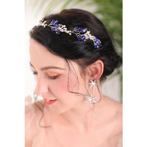 Silver Blue Crystal Wedding Hair band Rhinestones Bridal Crown Headdress Banquet Feast party for women