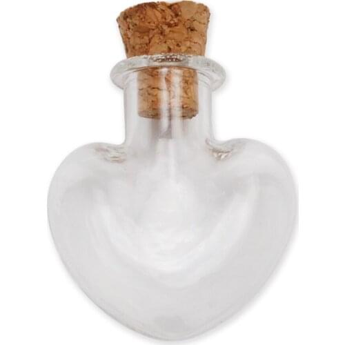 Clear glass heart shape lampwork glass bubble wishing bottles vials with cork pendant necklace