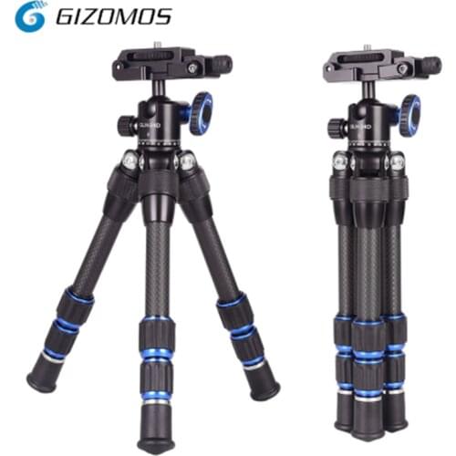 GIZOMOS C-17 2 in 1 Tripod and head Mini Profesional Flexible Carbon Fiber Tripod Lightweight Tripod for dslr Camera smartphones
