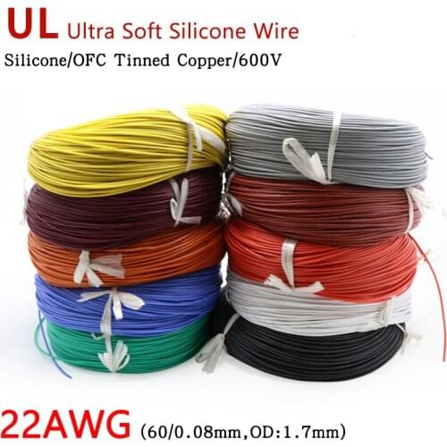 22AWG Silicone Wire 0.14mm Square Insulated Flexible Electrical Cable Heatproof Tinned Copper Silica Gel Soft DIY Cord Test Line