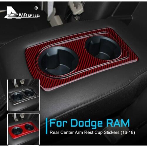 AIRSPEED Carbon Fiber for Dodge RAM 2016 2017 2018 Accessories Interior Trim Car Rear Center Armrest Water Cup Holder Sticker