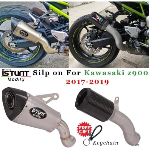 Z900 Slip on Motorcycle exhaust carbon fiber muffler middle link pipe escape with DB killer For Kawasaki Z900 2017 2018 2019