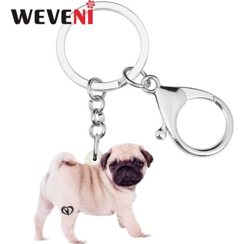 WEVENI Acrylic Cute Pug Dog Keychains Keyring Pet Animal Key Chain Jewelry For Women Kids Girls Trendy Birthday Gift Decoration