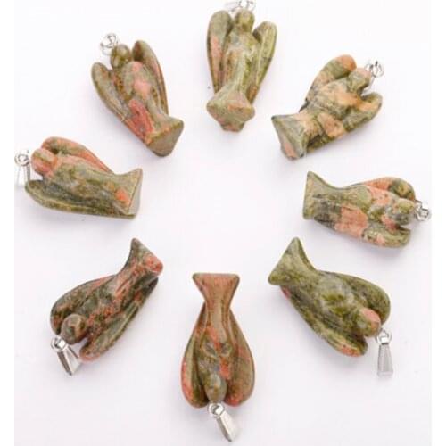 Yingwu 5Pcs Lot Natural Stone Unakite Carved Angel Pendants Bead For Necklace Making DIY