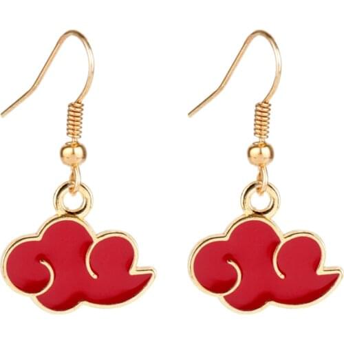 Anime Cosplay Jewelry Enamel Red Cloud Pendant Drop Earrings For Women Men Accessories