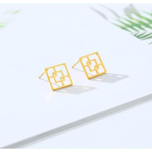 Simple Overlapping Squares Earrings For Women Geometric Stud Earrings Stainless Steel Oorbellen Jewelry Accessories Party Gifts
