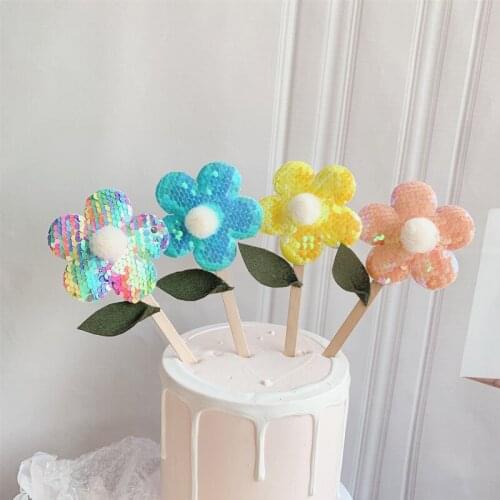 1PC Shiny Flowers Style Happy Birthday Cake Toppers Gold Birthday Cake Topper Decor for Wedding Birthday Party Cake Decorations