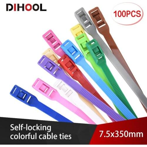 100pcs/lot 7.5*350mm Self-locking cable tie Colorful plastic nylon ties Cable strapping tape