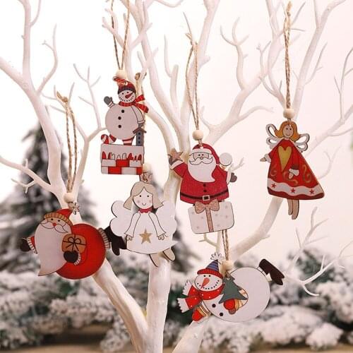 Wooden Christmas Pendant Santa Claus Decoration Painting Christmas Tree Decoration Snowman 2022 New Years Eve Decorations