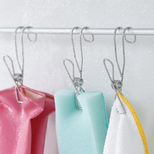 20Pcs/Set Stainless Steel Spring Clothes Socks Hanging Pegs Clips Clamps Portable Storage Clip with Hook