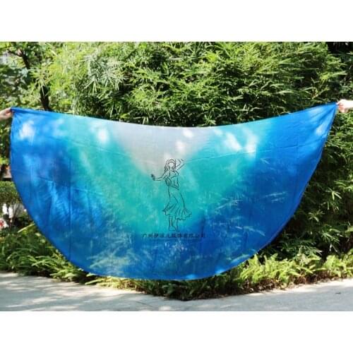 2016 design 100% real silk belly dance veil, cheap dance veils, semicercle veil wholesale 250*114cm White Turquoise Blue
