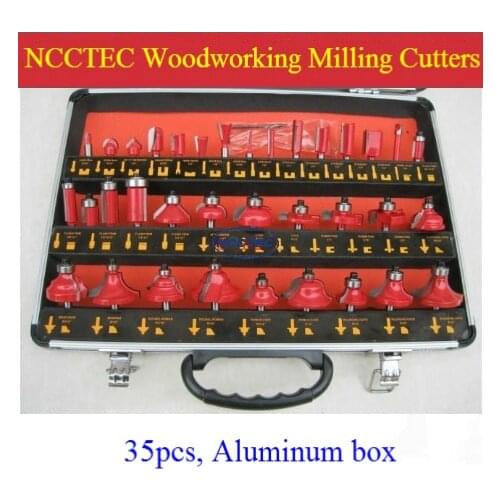[35 pcs] a set of woodworking milling cutters for wood router machine | 6.35MM 1/4''- 6mm - 12.7mm 1/2''- 8mm shaft Aluminum box