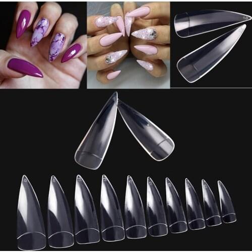 600pcs Transparent Nail Art Tips Salon DIY Stiletto Fake Nail Half Cover Curved False Nails Acrylic Long Sharp Edge faux ongles