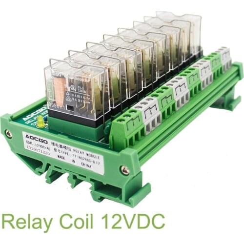 8 Channel 1 SPDT DIN Rail Mount OMRON G2R 12V DC/AC Interface Relay Module