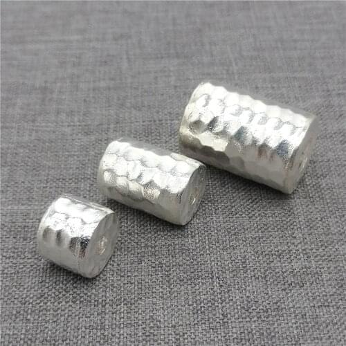 925 Sterling Silver Plain Shiny Hammered Cylinder Bead for Bracelet Necklace