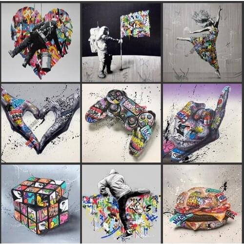 DIY Diamond Painting Graffiti Art Gamepad Embroidery Full Round Cross Stitch Kits Diamond Mosaic Childrens Room Decoration