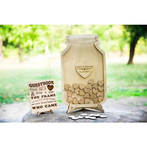 Antique guestbook, transparent mason jar wedding guestbook substitute, guestbook logo, mason jar box