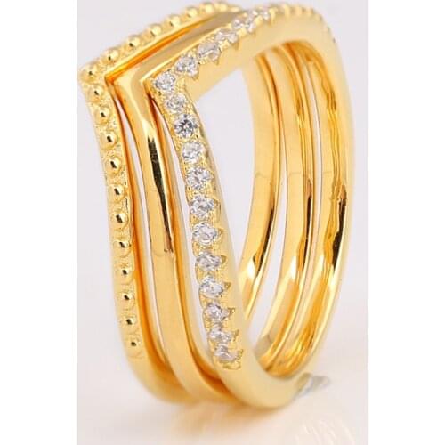 Authentic S925 Shine Wish Bone Rings Stack With Cystal Ring For Women Wedding Party fit Lady Fine Jewelry