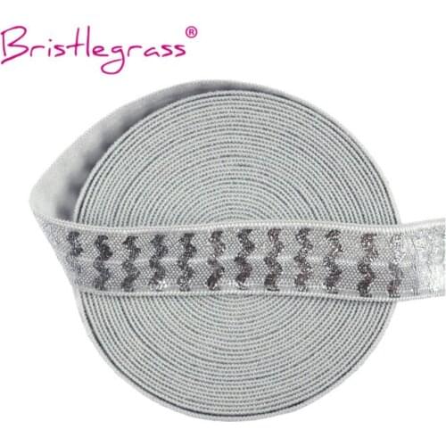 BRISTLEGRASS 5 Yard 5/8" 15mm Silver Chevron Foil Print Fold Over Elastics FOE Spandex Bands Hair Tie Headband Tutu Dress Sewing