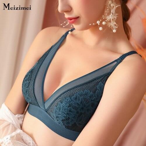 Meizimei Ulta Thin Sexy Triangle Lace Bras for Women Push Up Bralette Plus Size ABC Cup 34 36 38 Brassiere Girl Top BH Minimizer