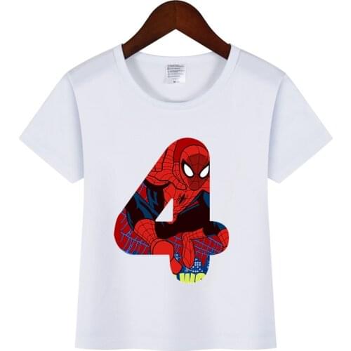 Spiderman Kid Boys T Shirt Birthday Number Tshirt Childrens Clothing 2 To 8 Years Kids Baby Girls Clothes Summer Short-Sleeve