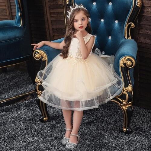 2020 Kids Elegant Pearl Cake Princess Dress Girls Dresses For Wedding Evening Party Embroidery Flower Girl Dress Girl Clothes