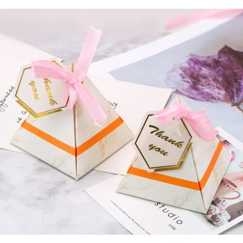 For Party Baby Shower Triangular Pyramid Marble Candy Box Wedding Birthday Favor Present Boxes Paper Chocolate Boxes Package