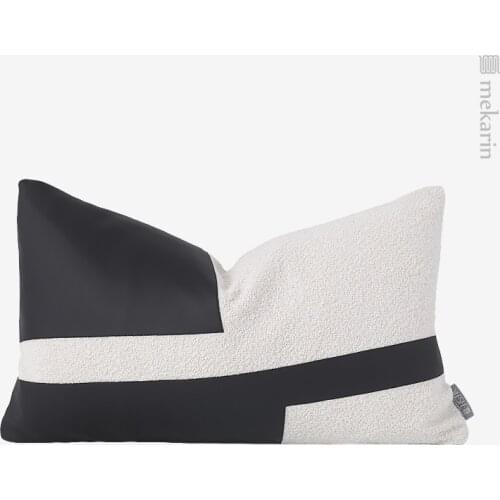 Home decoration luxury sofa pillow black and white leather waist pillow villa square pillow bedside pillow hotel pillow cushion