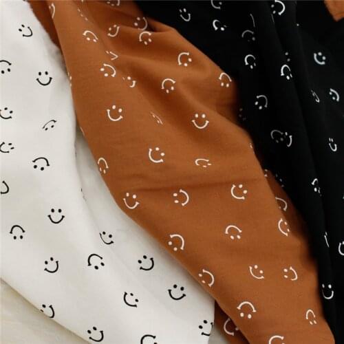 1 Yard Print Smile face Cotton Fabric Lovely Smile For Boy Blouse Lace Top Table Cloth Curtain pajamas Supply Headband Tote Bag