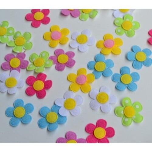 25mm In Diameter Artificial Fabric Purple White Blue Pink Yellow Flowers for Wedding Decor DIY Scrapbooking Die Cut 60pcs/set