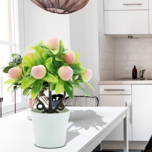 Artificial Plant Bonsai Nice-looking Exquisite Vivid Artificial Plant Orange Lemon Peach Fruit Tree Bonsai for Living Room