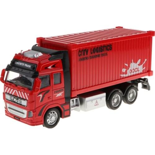 Classical 1:18 Scale Diecast Container Truck Plastic Construction Vehicle Car Model Kids Toy Birthday Gifts - Red