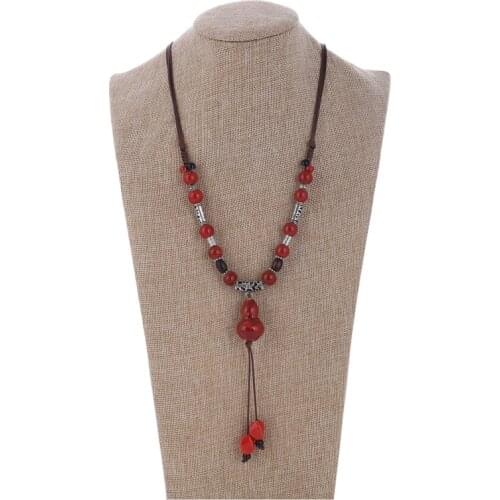 LOVBEAFAS Ceramic Beads Cucurbit Necklaces Pendants Women Long Adjustable Vintage Tassel Collier Femme Necklace Fine Jewelry