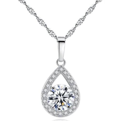 KOFSAC New Fashion Sterling Silver 925 Necklace Shiny CZ Angel Teardrop Pendant Necklaces for Women Valentines Day Jewelry Gift