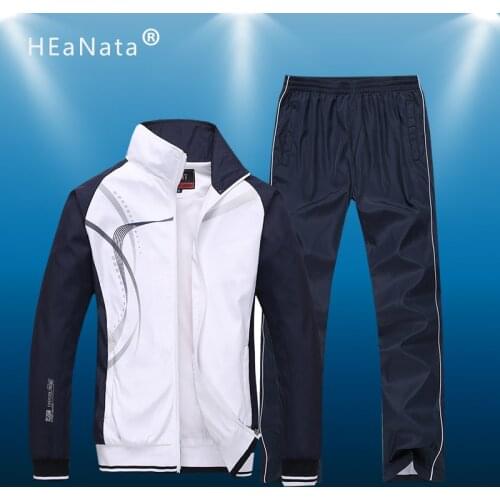 New Men Sport Sets Fashion Multicolor Contrast Autumn Spring Sporting Suit Sweatshirt +Sweatpants Mens Running Clothing 2 Pieces