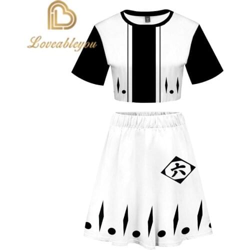 Japanese Anime Cosplay Bleach Short Skirt Hitsugaya Toushirou Kuchiki Byakuya Short Sleeve Skirt Casual TShirt Running Tee Top
