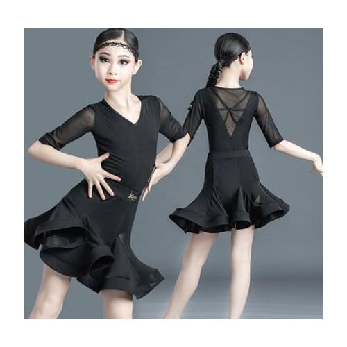 Summer New Children Latin Dance Dress Professional Competition Performance Costumes Latin Dance Skirt Top Suit 2pcs