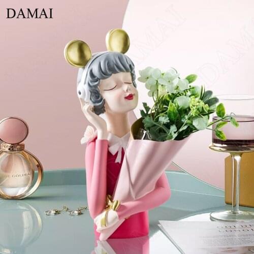 Creativity Music Bouquet Girl Vase Nordic Modern Living Room Resin Flower Vases Ornaments Valentines Day Gift for Girlfriend