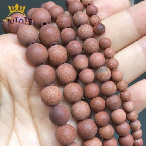 Natural Matte Stone Dull Polished Gold Sand Round Loose Spacer Beads For DIY Jewelry Making Bracelet Charms 15'' 4 6 8 10 12mm