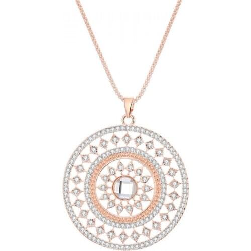 Round Crystal Pendant Statement Necklace For Women Rose Gold Color Elegant Sweater Chain Long Necklace Fashion Jewelry Gifts New