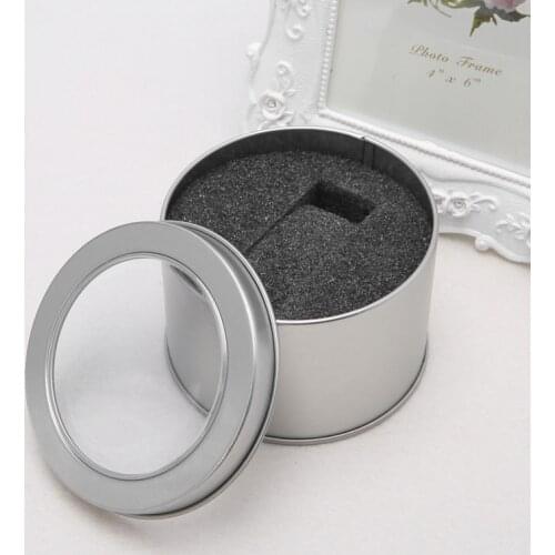 Round Metal Jewelry Wrist Watch Display Box Storage Organizer Case With Cushion 87HB