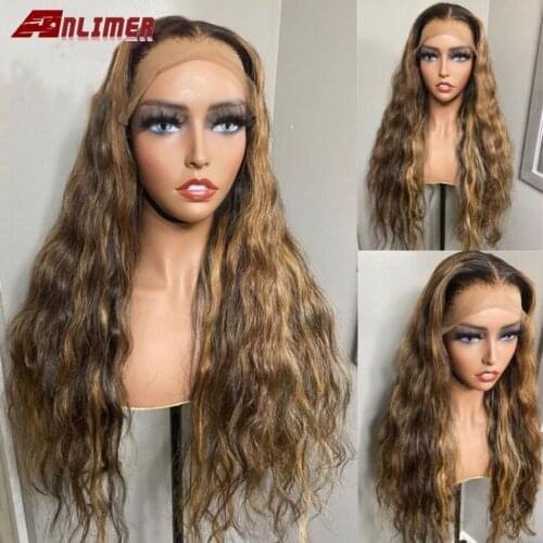 Honey Blonde Lace Front Wigs Water Wave 5*5 PU Silk Top Wig 150 Density Ombre Human Hair Wig Blonde T Part Lace Frontal Remy