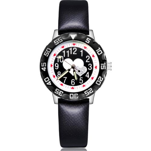 Fashion Cartoon Heart-Shaped Style Childrens Kids Student Girls Boys Quartz Leather Wrist Watches Clcok JM112