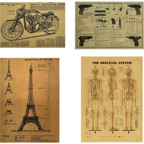 Nautical Engine Airplane Motorcycle Rocket Racing Design Retro Kraft Paper Poster Sketch Home Vintage Decor Painting Wall Stick