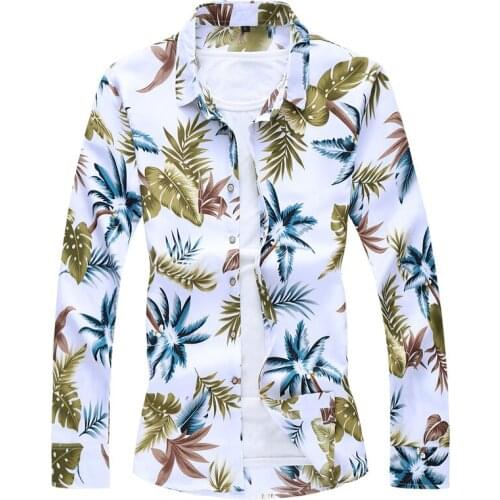 2019 Mens Autumn Flower Printed Long Sleeve Dress Shirt Slim Fit Male Hawaiian Beach Casual Shirts Plus Size 6XL 7XL