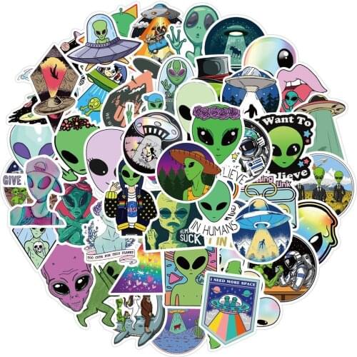 50PCS Outer Space Stickers for Children Alien UFO Astronaut Sticker to Laptop Cup Car Motorcyle Notebook Kids Classic Toy