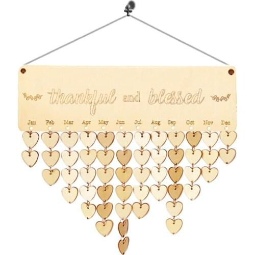 Thankful and Blessed Wall Calendar Wood Board Plaque Birthday Calendar Housewarming Family Gift Home Wall Decoration